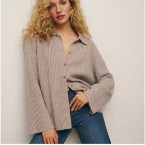Reformation Fantino Cashmere Ribbed Button Cardigan Sweater- Size XS
